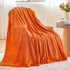 NEWCOSPLAY Super Soft Queen Blanket Orange Premium Silky Flannel Fleece Leaves Pattern Lightweight Bed Blanket All Season Use (Orange, Queen(90"x90"))