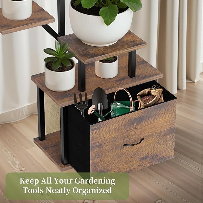 Plant Stand Indoor with Grow Lights - 12 Tiered Metal Plant Shelf with Drawer, 65" Large Plant Stand for Indoor Plants, Holds 16 Plant Pots, Flower Holder Plant Rack for Living room, Patio, Bedroom