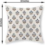 Brown Blue Pillow Covers 18x18 Set of 2 Boho Block Print Floral Pillow Cases Vintage Flower Pattern Decorative Throw Pillows Linen Outdoor Decor Farmhouse Cushion Cover for Couch Sofa Bed