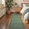 GarveeHome 2.6x10 Scalloped Washable Runner Rug for Kitchen, Soft Dark Green Long Hallway Runner Non Slip Entryway Rug Farmhouse Thin Laundry Mat Stain Resistant Carpet for Bathroom Beside Rug