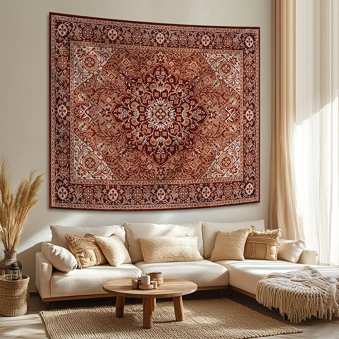Apdidl Boho Mandala Hippie Wall Tapestry for Bedroom Aesthetic, Indian Bohemian Floral Tapestries Art Decor, Vintage Orange Fabric Vertical Wall Hanging for Living Room Dorm 51" X 60"