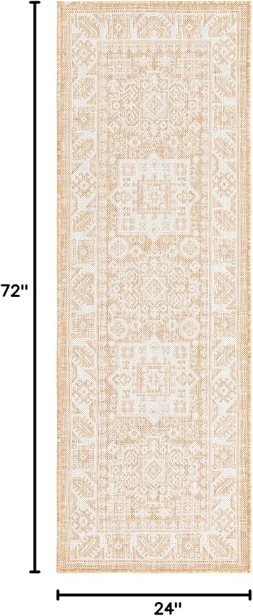 Rugs.com Outdoor Aztec Collection Rug – 6 Ft Runner Natural Flatweave Rug Perfect for Hallways, Entryways