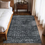 4x6 Rug for Living Room Bedroom, Black Washable Throw Rugs, Vintage Retro Boho Area Rugs, Non Slip & Low Pile Accent Throw Carpet for Indoor Dining Room, Kids Room and Office(Black 4x6ft)