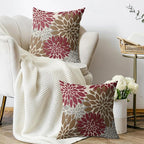 Brown Red Pillow Covers 22X22 Inch Set of 2, Dahlia Flower Spring Summer Floral Cream Decorative Throw Pillow Covers Outdoor Modern Farmhouse Cushion Case for Home Couch Sofa Bed Decor