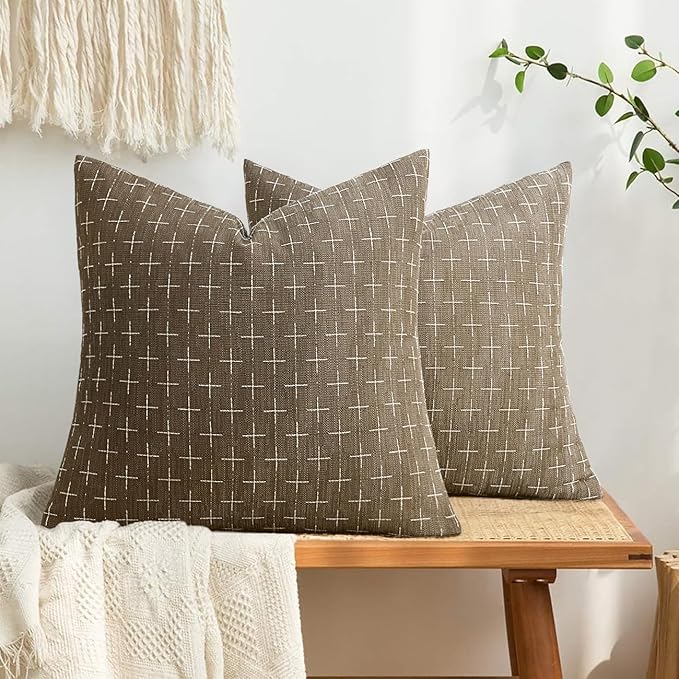 MIULEE Pack of 2 Decorative Burlap Linen Spring Throw Pillow Covers Farmhouse Pillowcases Modern Rustic Woven Textured Cushion Cover for Sofa Couch Bed 20x20 Inch Taupe