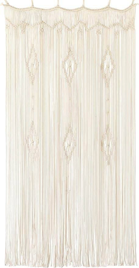 IOWER Macrame Curtain Long Cotton Window Panel Boho Curtains for Bedroom Wedding Backdrop Room Divider Doorway Closet Apartment 35''W x 70''L