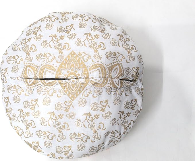 CRAFT KALA 18" Round Large Hippie Mandala Meditation Floor Ottoman Pillow Cushion Pouf Cover Square Poufs Bohemian Circle Floor Cushion Case Outdoor Fireplace Living Room Decor Cover White Gold Flower