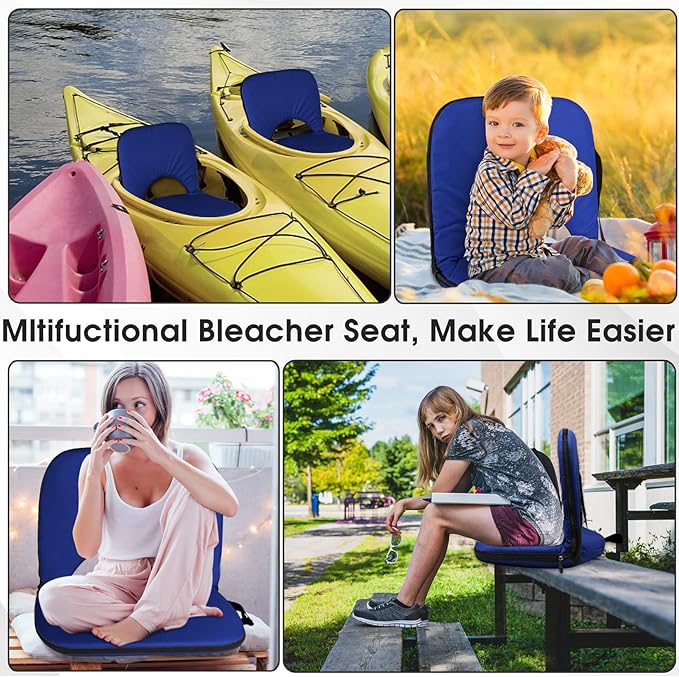 Stadium Seats Cushion for Bleachers with Strong Back Support, Folding Bleacher Seat with 20In Wide Cushion, 4LBS Lightweight, 6 Reclining Positions, Multifunctional Floor Chair for Indoor or Outdoor