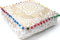 CRAFT KALA 24" Square Large Hippie Mandala Meditation Floor Ottoman Pillow Cushion Pouf Cover Square Poufs Bohemian Circle Floor Cushion Case Outdoor Fireplace Living Decor Cover White Gold Flower