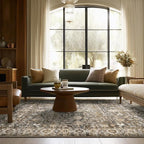 6x9 Washable Rug Vintage Fade Resistant Boho Distressed Non-Slip Indoor Large Carpet Low Pile Lightweight & High-Traffic Safe for Bedroom, Dorm, Playroom - Farmhouse Decor