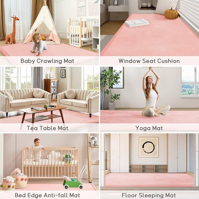 Baby Play Mat for Floor Nursery Rug Muscle Mat Area Rug Playroom Rug 71"x79" Playpen Mat Memory Foam 1.3" Thick Crawling Mat for Babies,Toddlers, Infants, Kids,Light Pink
