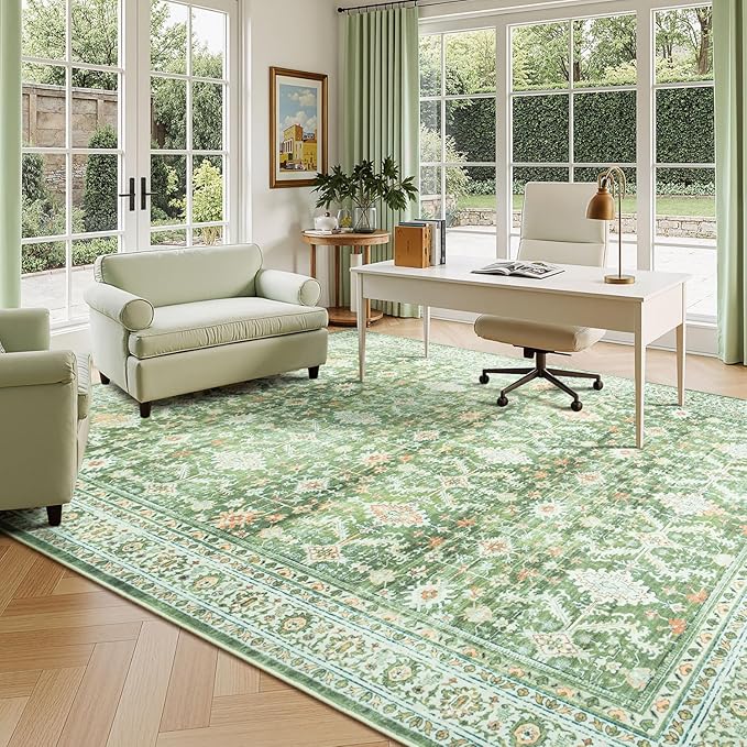 Lessymo Washable Area Rug for Living Room,8x10 Light Green Large Rugs with Non-Slip Backing,Soft Boho Carpets for Bedroom Dining Room Nursery Home Office