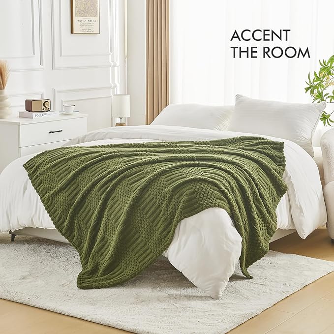 lifein Throw Blanket for Couch-Olive Green Boho Throw Blanket, Soft Fleece Plush Lightweight Blankets&Throws for Spring, Fuzzy Moss Green Blanket for Livingroom Bed Sofa Chair (50x60, Green)