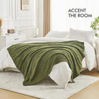 lifein Throw Blanket for Couch-Olive Green Boho Throw Blanket, Soft Fleece Plush Lightweight Blankets&Throws for Spring, Fuzzy Moss Green Blanket for Livingroom Bed Sofa Chair (50x60, Green)
