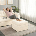 23.6in Pouf Ottoman, Corduroy Ottoman Foot Rest with Dual‑Layer Support, Large Poofy Pouf with Soft Chunk‑Foam Top & Firm Foam Base, Floor Foot Stool for Living Room, Beige