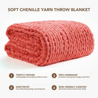 L'AGRATY Chunky Knit Blanket Throw: 50''x60'' Chenille Chunky Knitted Throw Blankets for Bed Couch - Handmade Thick Cable Knit Blanket - Large Crochet Rope Blankets for Home Decor(Coral Pink)