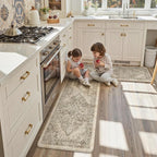 KIMODE Kitchen Mat for Floor Cushioned Anti Fatigue, Boho Vintage Kitchen Rugs Sets of 2, Non Slip Waterproof Kitchen Floor Mats, Comfort Standing Mats for Sink Laundry Desk Khaki 20"x59"+20"x32"