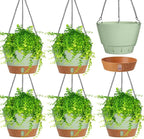 Amyhill 6 Pcs 8 Inch Hanging Planter for Indoor Plants Self Watering Hanging Pot Baskets with Drainage Hole Visible Water Level Tray with Hooks for Garden Outdoor(Green)