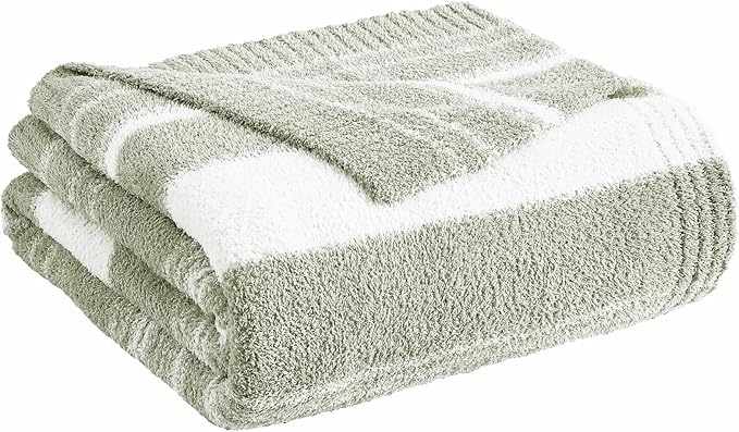 WRENGONGE Sage Green Throw Blanket, 60x80 Soft Cozy Striped Throw Blankets for Couch, Sofa, Bed, Travel, Lightweight Fluffy Warm Plush Decorative Blankets for Women, Men Gift