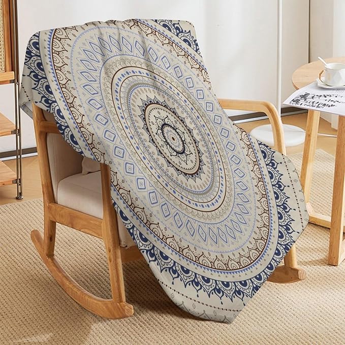 Mandala Throw Blanket Retro Eastern Backdrop Swirled Cosmic Lotus Yoga Boho Artwork Blanket for Sofa Bed Couch Chair Or Dorm 40"x50"