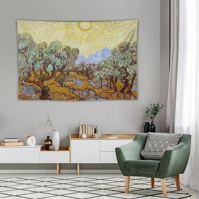 Van Gogh Olive Trees Tapestry Wall Hanging, Vintage Art Wall Decor for Bedroom, Dorm, Living Room, Aesthetic Polyester Tapestry with Hanging Accessories,40x60 Inch
