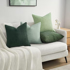 Topfinel Boho SageGreen Throw Pillow Covers for Couch Living Room,Summer Green Cushion Covers Room Decorative Fluffy Corduroy,Nordic Cushion Cover 18x18 Inch Set of 4 (Green/LightGreen/OliveGreen)