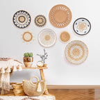 8 Pack Boho Wall Decor, 12 Inch Wall Basket Decor Round Handmade Hanging, Rattan Woven Wall Basket Decor for Living room, Rustic Flat Elegant, Farmhouse, Bedrooms, Table Settings, Kitchen Home