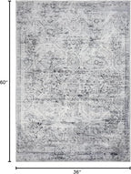 Area Rug 3×5, Vintage Boho Rug,Ultra-Soft Low Pile, Washable, Non Slip,Stain Resistant Printed Carpet for Living Room Bedrooms Playroom Office Kitchen, Classic-Grey