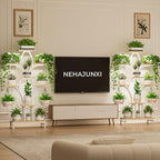 Plant Stand Indoor with 4 Grow Lights - 63" Tall Plant Shelf- 8 Tiered Corner Plant Flower Stands Display Shelves for Home, Patio (White)