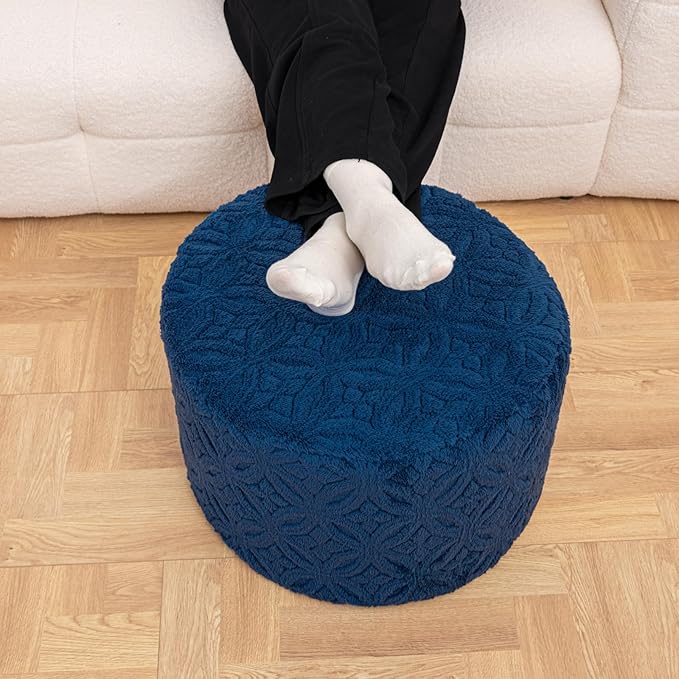 Plush Multi-Functional Ottoman Pouf – Ergonomic Ottoman Foot Rest with Space-Saving Design, Perfect Under Desks, Couches & Sofas (Navy Blue)