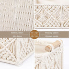 ANMINY 5PCS Macrame Storage Baskets for Organizing Boho Decor Baskets Storage Bins with Wood Handles Handmade Decorative Storage Boxes with Removable Liner Toilet Tank Bathroom Self Basket Organizer