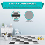 ProSource Foam Puzzle Floor Play Mat for Kids and Babies with Solid Colors, 36 or 16 Interlocking Tiles with Borders, Black/Grey/White