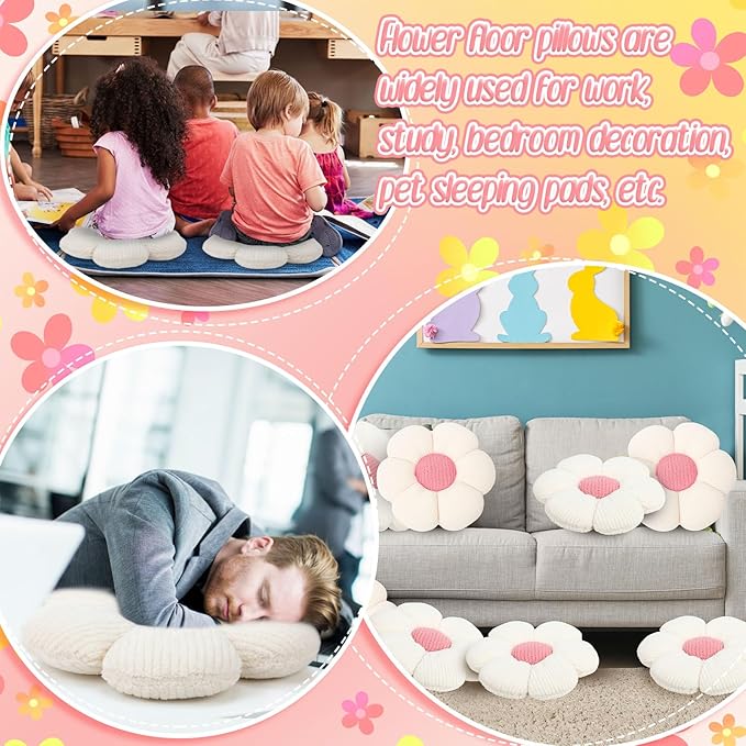 10 Pcs Cute Flower Pillow 15.75 Inch Flower Plush Throw Pillow Aesthetic Decorative Seating Cushion for Spring Back to School First Day of School Sofa Couch Bed Decor(Monochrome,White)