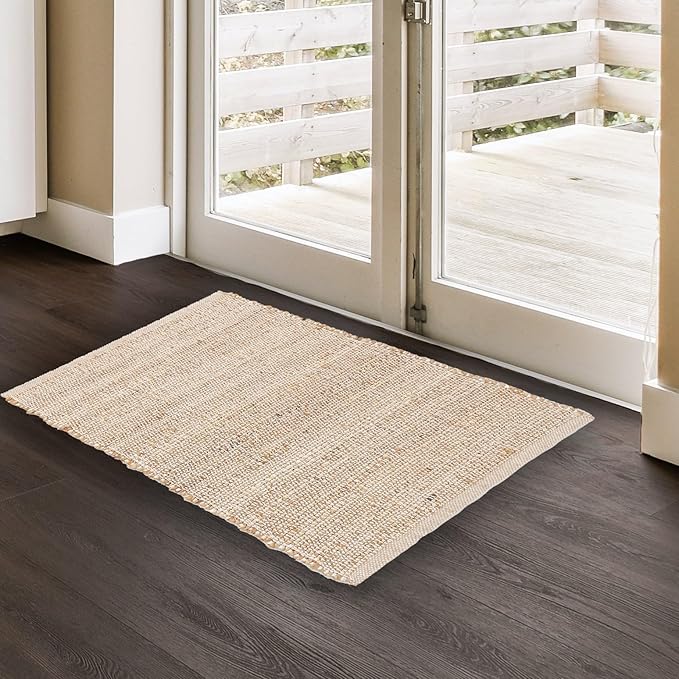 · REDEARTH · Jute Cotton Area Rug - 2'x3' Rectangular Rug, Sustainable Handwoven, Non-Shedding, Soft & Durable – Reversible, Neutral Tones for Home Décor in Living Room, Dining Room, Bedroom