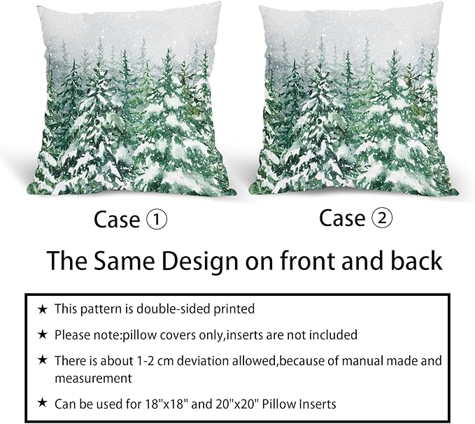 Kawani Green Pine Tree Pillow Covers 18X18 Inch Winter Forest Snowflake Decorative Pillow Cases Set of 2 Christmas Holiday Throw Pillows for Cushion Sofa Couch Outdoor