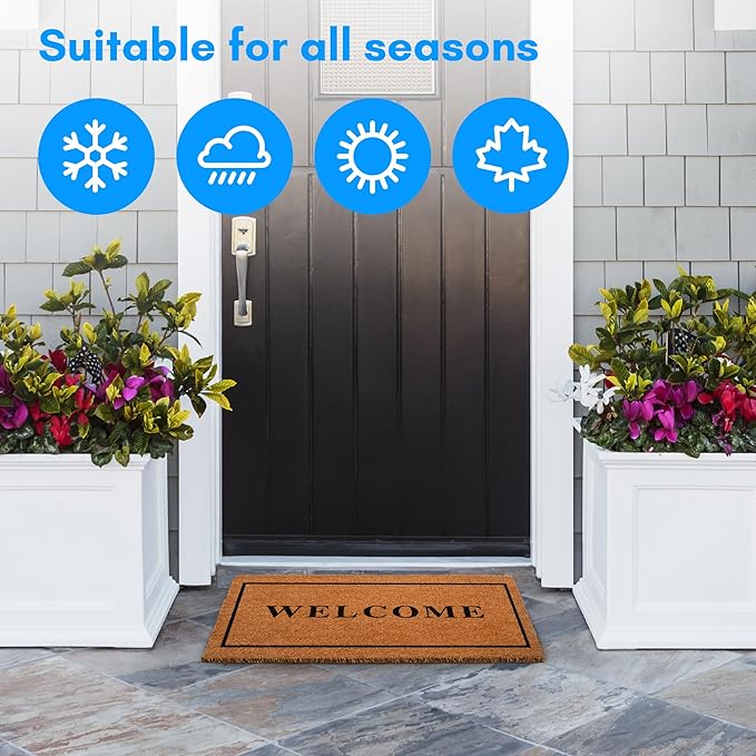 PLUS Haven Coco Coir Door Mat with Heavy Duty Backing, Welcome Doormat, 17.5”x30” Size, Easy to Clean Entry Mat, Beautiful Color and Sizing for Outdoor and Indoor uses, Home Décor