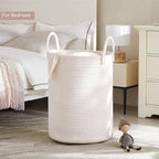 80L White Woven Hamper Laundry Basket Cotton Rope Blanket Basket for Living Room Tall Clothes Hamper for Baby Nursery Kids in Bedroom Extra Large 16"L x 16"W x 22"H
