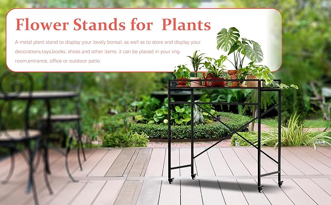 Zhongma 1 Tier Window Height Sturdy Metal Plant Stand with Wheels, 40.5x16x40.4 in High, Heavy Duty Succulent Shelf for Home Indoor and Outdoor, 220 LBS Capacity & Heavy Duty Construction