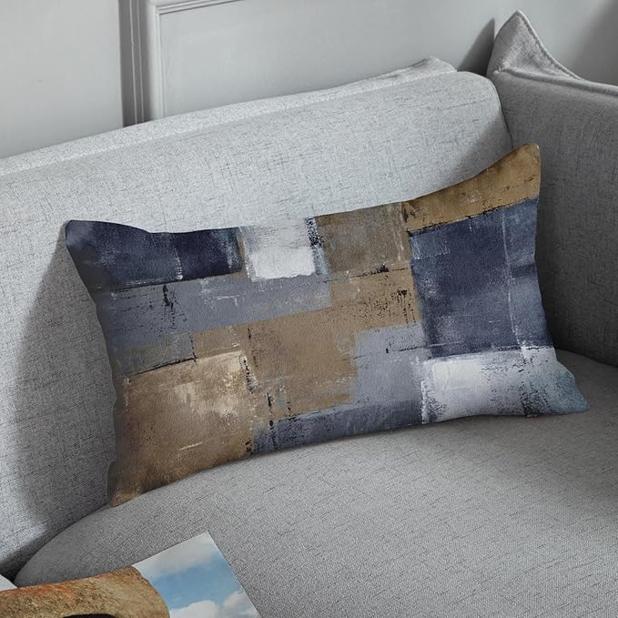 Britimes Throw Pillow Covers Modern Home Art Decor, 12 x 20 Inches Set of 2 Pillow Cases Decorative, Abstract Oil Painting Pillowcases for Bedroom, Living Room, Brown Blue