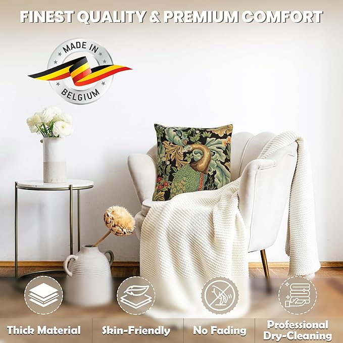 Charlotte Home Furnishings Throw Pillow Covers Decorative Boho Pillow Covers for Couch Living Room Black Peacock Square Cushion Cases 18x18 in European Cotton Jacquard Woven for Cozy Bedroom Decor