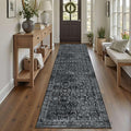 2'6''x8' Runner Rug, Washable Kitchen Rugs, Black Boho Vintage Floral Hallway Runner, Non Slip Low Pile Area Rug Carpet for Hallway, Kitchen, Laundry Room and Bathroom(Black 2.6x8ft)