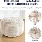 SHOUREN Stuffed Round Pouf Ottoman,Corduroy Foot Rest with Shredded Foam Filling, Lightweight and Fluffy Pouf Storage Ottoman for Living Room,Floor Poufs for Couch,20"x15", Beige