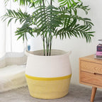 KAKAMAY Woven Baskets for Storage(17"x17"),Large Cotton Rope Woven Baby Laundry Hamper,Collapsible Laundry Basket, Blanket Basket for Organizing Living Room,Nursery,Pillows,Toy Chest(Yellow)
