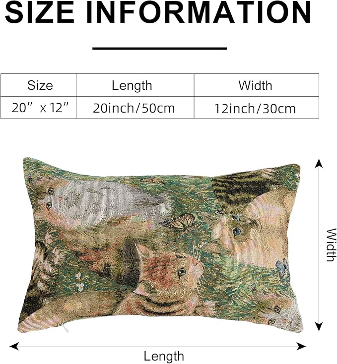 Cute Cat Garden Lumbar Throw Pillow Cover 12x 20, Art Painting Linen Pillow Cushion Cases, Farmhouse Decorative Pillows for Bed, Outdoor Couch Bedroom Car Green