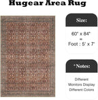 HUGEAR Area Rug 5x7 Vintage Brick Red Machine Washable Living Room Rugs Distressed Retro Floral Vacuumable Low Pile Carpet Bedroom Office Dining Room Laundry Room Non Slip Soft Lightweight