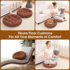 2Pcs Floor Pillows for Adults, 22x22 Inch Meditation Cushions, Large Round Sitting Cushion Living Room Memory Foam Pillow for Sitting (2, Brown, 22x22x4 Inch)