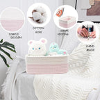 COMFY-HOMI 13" x 8.5" x 5.1" Storage Baskets for Organizing | Cotton Rope Woven Basket | Toy Storage Bin Box | Basket for Shelves, Closet Organizer Bin, Decorative Closet Shelf, 1 Pack, white/pink