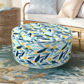 Inflatable Ottoman Stool D21 xH9 for Outdoor/Indoor Use, Water Repellent Patio Foot Rest Stool with Portable Handle,Round Pouf Ottoman Suitable for Garden,Deck and Camping - Leaves Multi
