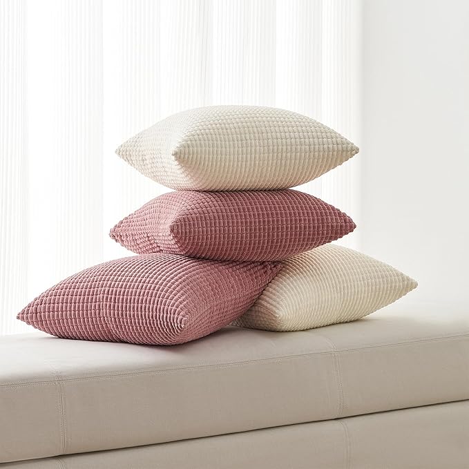 Topfinel 4 Packs Cream White Decorative Throw Pillow Covers 16x16 Inch for Living Room Couch Bed Sofa, Boho Western Farmhouse Home Decor, Soft Plush Corduroy Cute Square Beige Cushion Case 45x45 cm