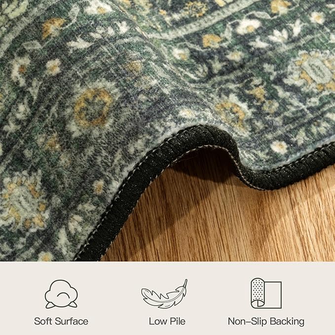 Lofus Area Rug for Living Room, 2x3 Washable Rug for Entryway Bathroom, Green Non Slip Kitchen Mats for Floor, Soft Door Mat Indoor Entrance, Farmhouse Carpet for Entry Living Room Bedroom